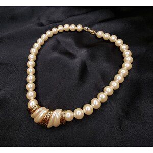 Vintage Napier Gold-Tone & Faux Pearl Necklace With Twist Accent